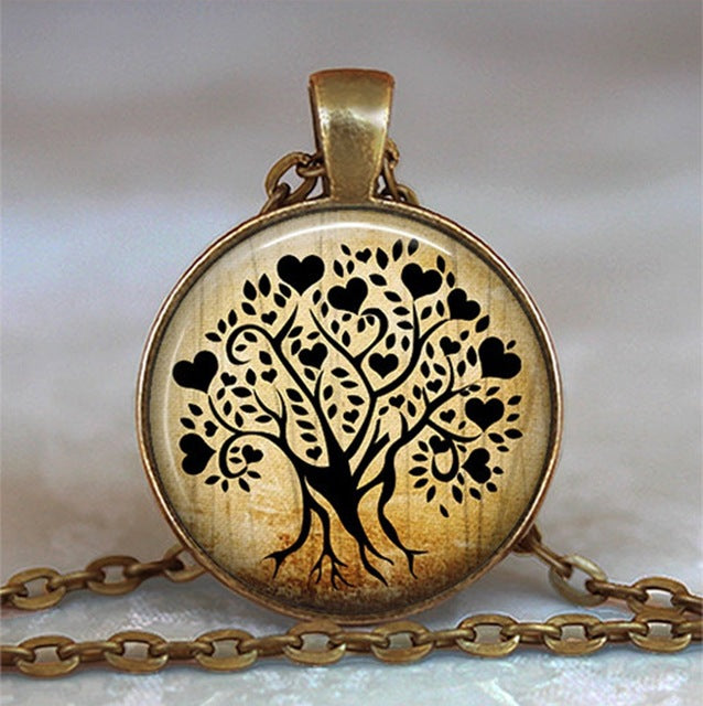 Tree Of Life Glass Cabochon Statement Necklace & Pendant Jewelry Vintage Charm Chain Choker Steampunk Jewelry Gift for Women
