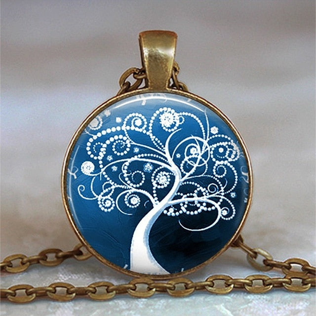 Tree Of Life Glass Cabochon Statement Necklace & Pendant Jewelry Vintage Charm Chain Choker Steampunk Jewelry Gift for Women
