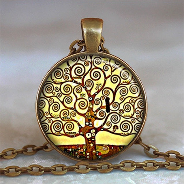 Tree Of Life Glass Cabochon Statement Necklace & Pendant Jewelry Vintage Charm Chain Choker Steampunk Jewelry Gift for Women