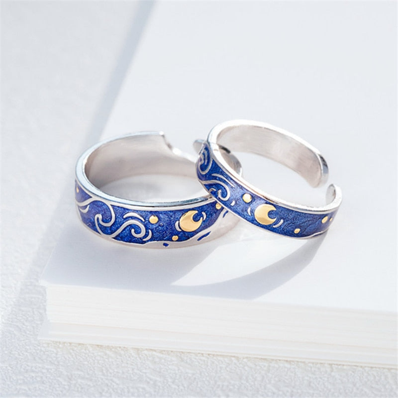 Moon Star Starry Night Van Gogh Adjustable Rings For Couple Lover's Real Price S  2020 Drop Shipping Women Men Jewelry