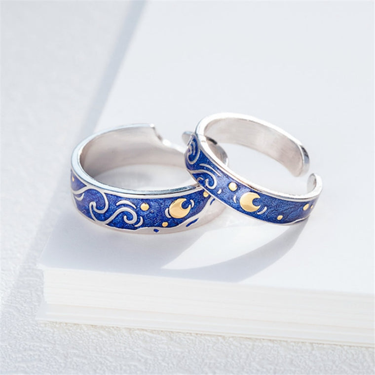 Moon Star Starry Night Van Gogh Adjustable Rings For Couple Lover's Real Price S  2020 Drop Shipping Women Men Jewelry