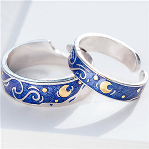 Moon Star Starry Night Van Gogh Adjustable Rings For Couple Lover's Real Price S  2020 Drop Shipping Women Men Jewelry