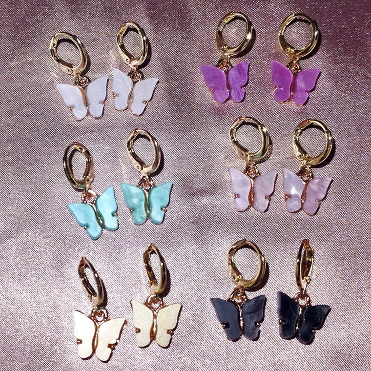 Flatfoosie New Fashion Women Butterfly Drop Earrings Animal Sweet Colorful Acrylic Earrings 2019 Statement Girls Party Jewelry