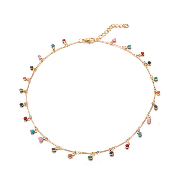 Tocona Bohemian Gold Necklace for Women Charming Colorful Stone Chain Chockers Handmade Party Jewelry Wholesale collares B31203