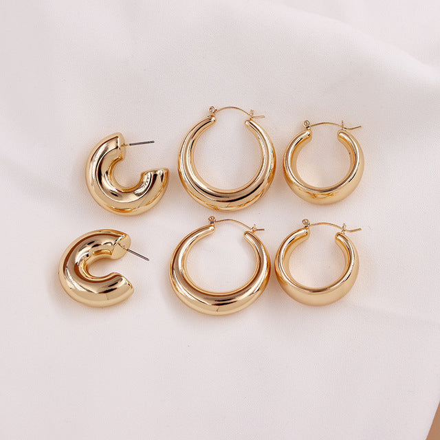 HUANZHI 2019 New Minimalist Gold Metal Large Circle Geometric Round Big Hoop Earrings for Women Girl Wedding Party Jewelry