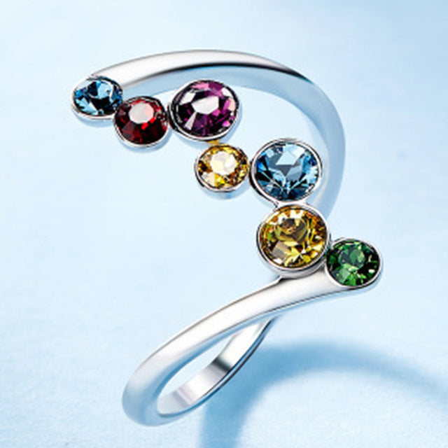 FFLACEL Hollow Two-tone Color Ring Wave Cubic Zircon Ring for Female Fashion Popular Rhinestone Wedding Rings for Women