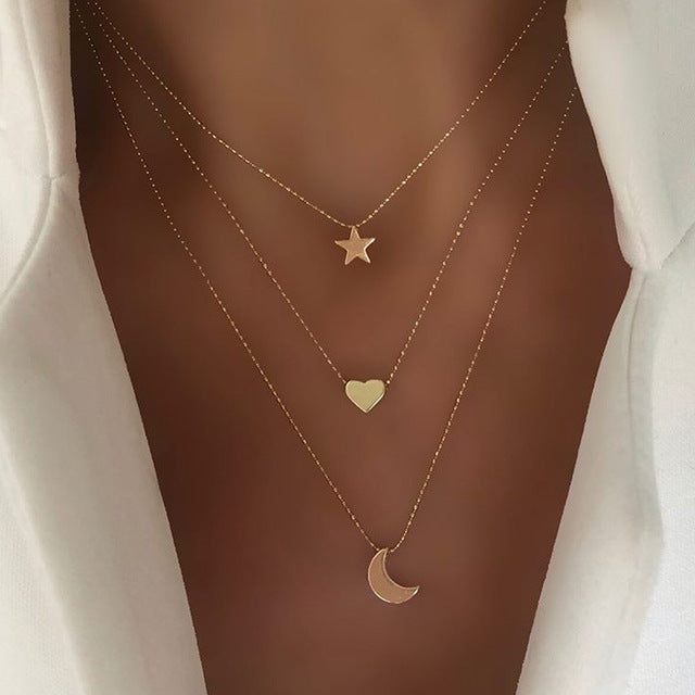 IF ME Vintage Multi Layered Necklace For Women Bohemian Coin Star Moon Geometric Chain Round Pendant Necklace Collar Jewelry New
