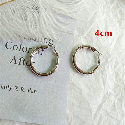 HUANZHI 2019 New Minimalist Gold Metal Large Circle Geometric Round Big Hoop Earrings for Women Girl Wedding Party Jewelry
