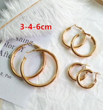 HUANZHI 2019 New Minimalist Gold Metal Large Circle Geometric Round Big Hoop Earrings for Women Girl Wedding Party Jewelry