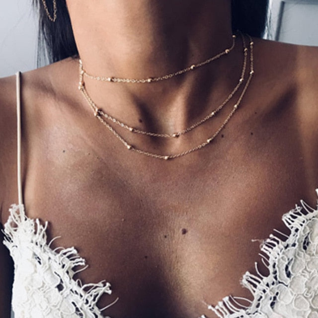 Tocona Multilayer Crystal Rose Pendant Necklace Women Gold Moon Star Horn Crescent Choker Necklaces Jewelry