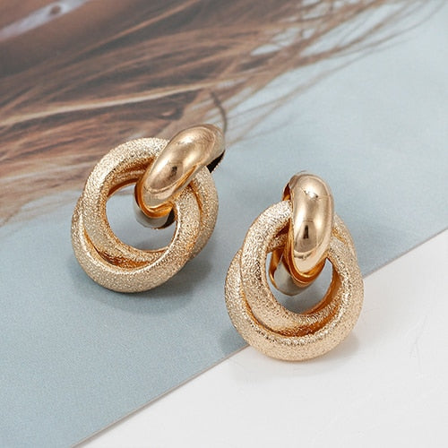 Flashbuy Gold Color Alloy Drop Earrings For Women Simple Exaggeration Earrings Wedding Fashion Jewelry Trendy Accessories