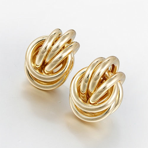 Flashbuy Gold Color Alloy Drop Earrings For Women Simple Exaggeration Earrings Wedding Fashion Jewelry Trendy Accessories