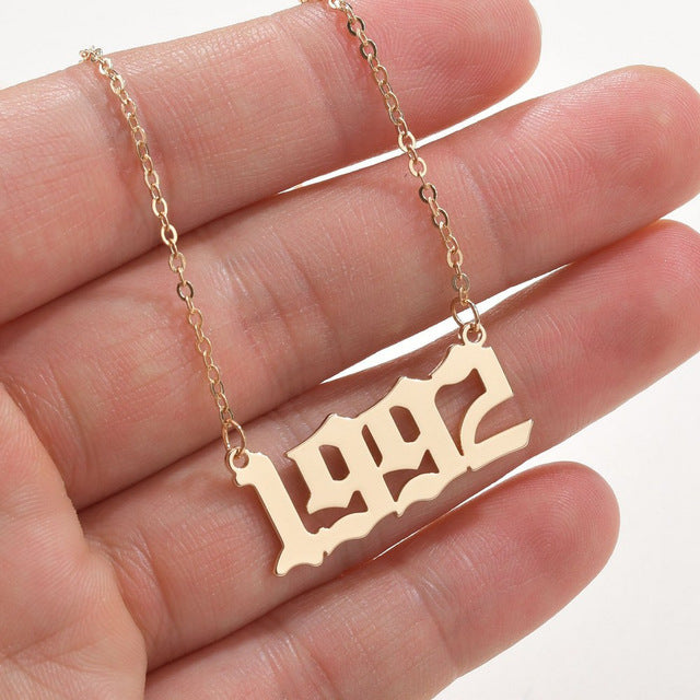 SUMENG 2020 New Fashion Year Number Necklaces Gold Color Long Chain Custom Year 1989 to 2000 Birthday Gift For Women