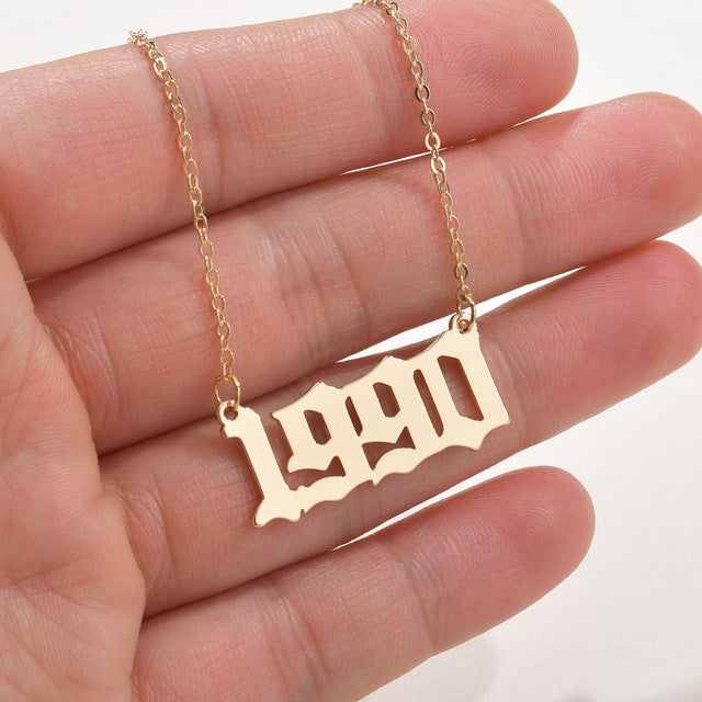 SUMENG 2020 New Fashion Year Number Necklaces Gold Color Long Chain Custom Year 1989 to 2000 Birthday Gift For Women