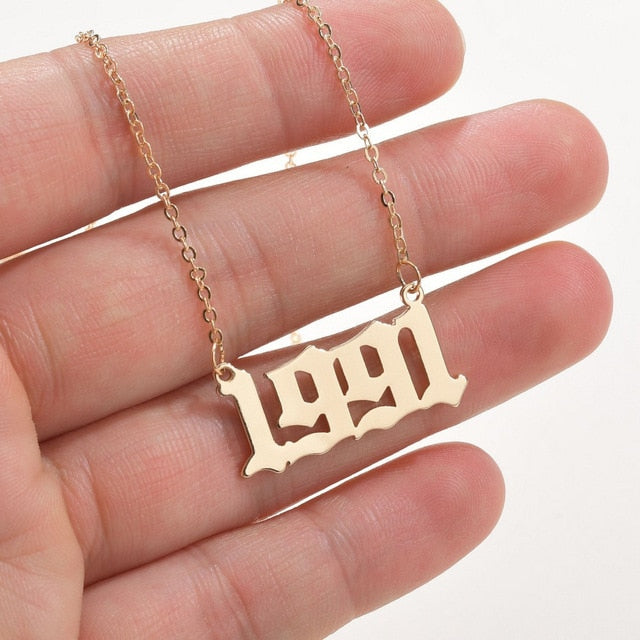 SUMENG 2020 New Fashion Year Number Necklaces Gold Color Long Chain Custom Year 1989 to 2000 Birthday Gift For Women