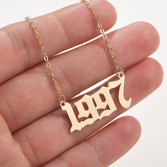 SUMENG 2020 New Fashion Year Number Necklaces Gold Color Long Chain Custom Year 1989 to 2000 Birthday Gift For Women