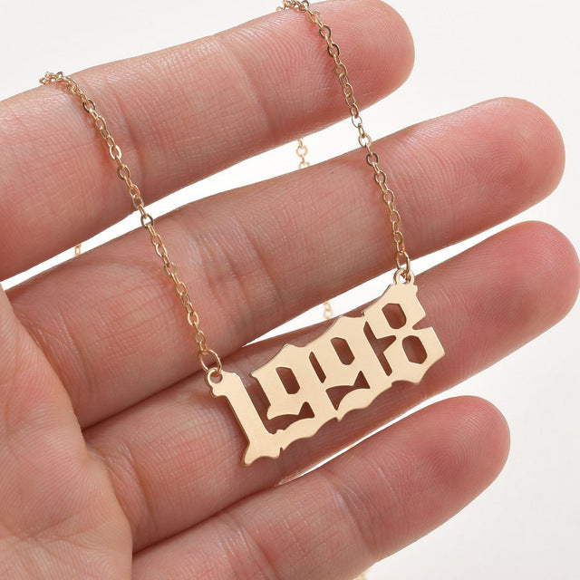 SUMENG 2020 New Fashion Year Number Necklaces Gold Color Long Chain Custom Year 1989 to 2000 Birthday Gift For Women