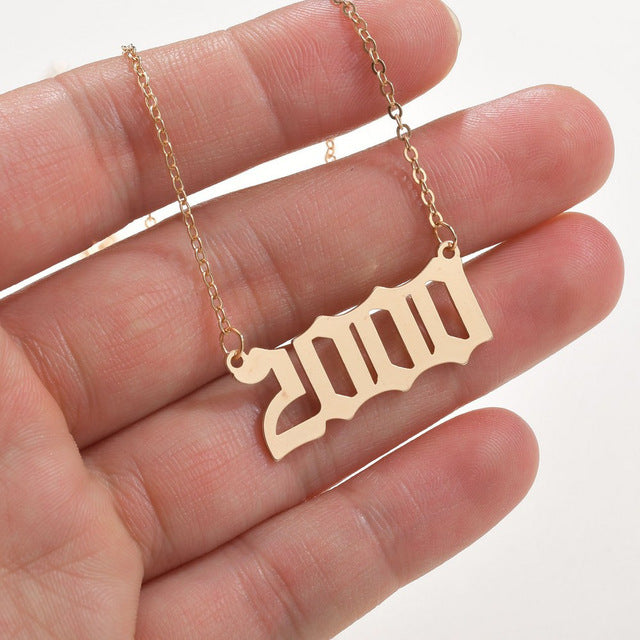 SUMENG 2020 New Fashion Year Number Necklaces Gold Color Long Chain Custom Year 1989 to 2000 Birthday Gift For Women