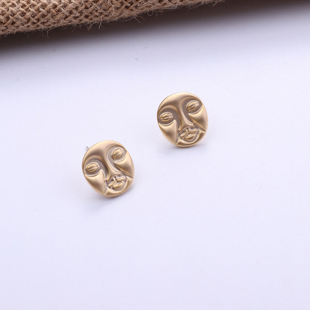 Fashion Korean Metal Gold Color Stud Earring Simple Geometric Camber Circle Knot Face Matte Irregular Ellipse Women Girl Jewelry