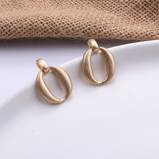 Fashion Korean Metal Gold Color Stud Earring Simple Geometric Camber Circle Knot Face Matte Irregular Ellipse Women Girl Jewelry