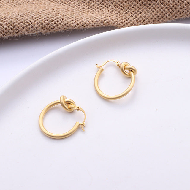 Fashion Korean Metal Gold Color Stud Earring Simple Geometric Camber Circle Knot Face Matte Irregular Ellipse Women Girl Jewelry