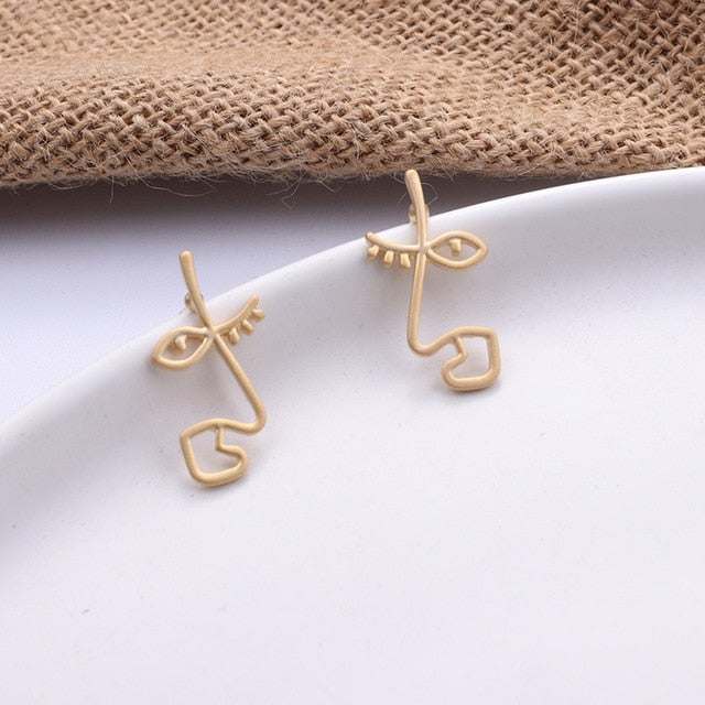 Fashion Korean Metal Gold Color Stud Earring Simple Geometric Camber Circle Knot Face Matte Irregular Ellipse Women Girl Jewelry