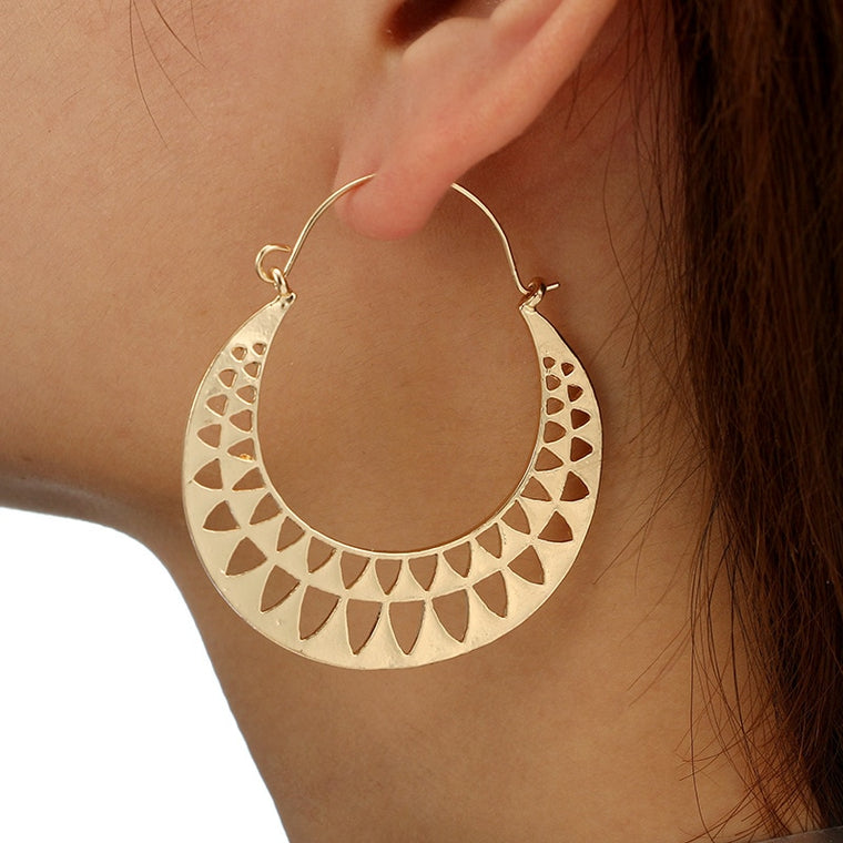 Tocona Boho Gold Silver Color Half Round Hollow Large Drop Dangle Earring For Women Tribe Vintage Pendant Earring Pendientes3802
