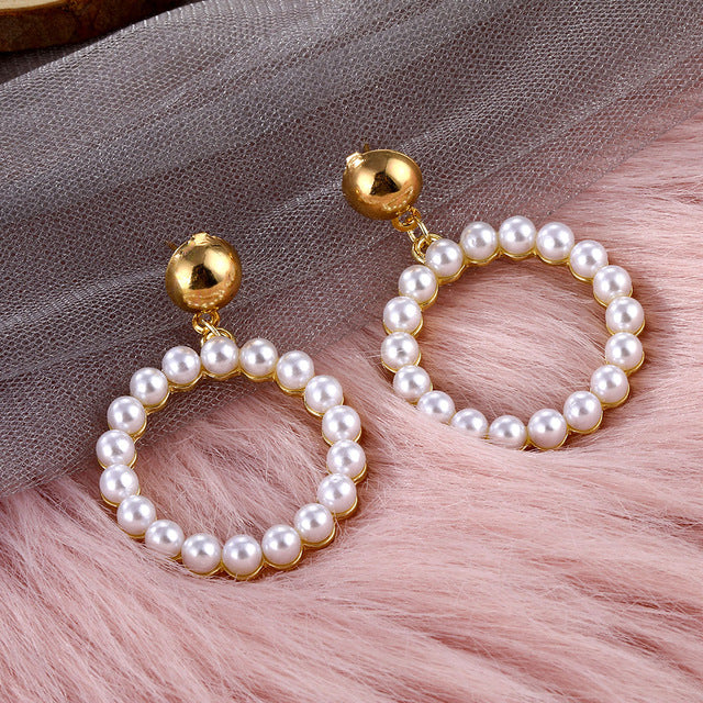 IPARAM Trend Simulation Pearl Long Earrings Female White Round Pearl Wedding Pendant Earrings Fashion Korean Jewelry Earrings