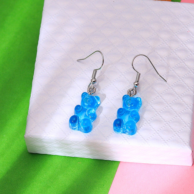 1 Pair Creative Cute Mini Gummy Bear Earrings Minimalism Cartoon Design Female Ear Hooks Danglers Jewelry Gift