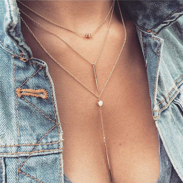 Bohemian Multi Layered Necklace for Women Vintage Portrait Coin Star Moon Pendant Necklace Geometric Collier Collares