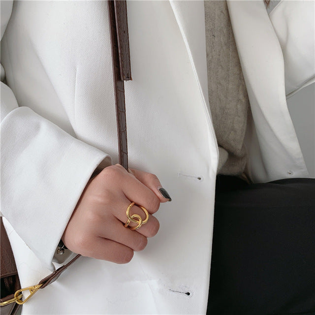 AOMU 1PC 2020 Fashion Golden Metal Rings for Women Geometric Cross Twist Minimalist Ring Party Jewelry Gifts