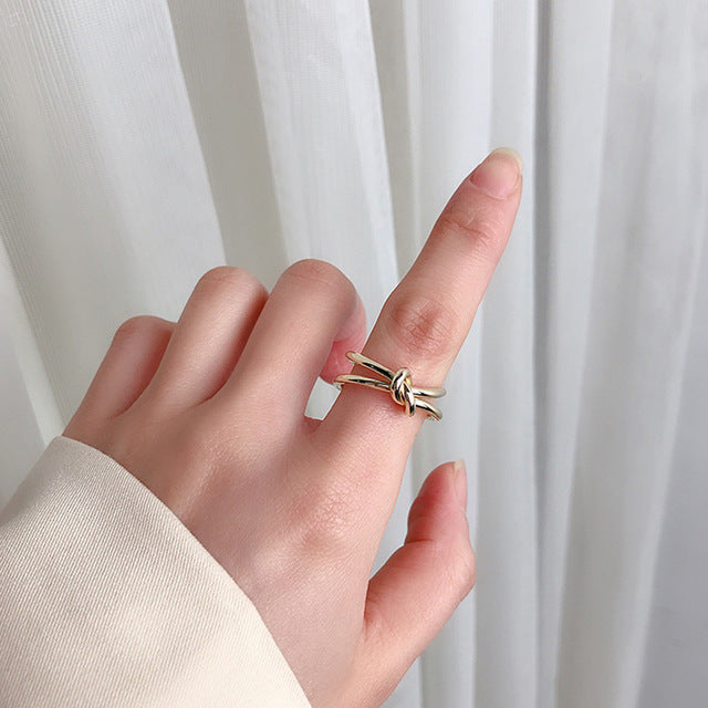 AOMU 1PC 2020 Fashion Golden Metal Rings for Women Geometric Cross Twist Minimalist Ring Party Jewelry Gifts
