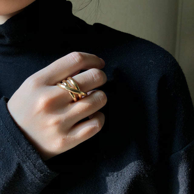AOMU 1PC 2020 Fashion Golden Metal Rings for Women Geometric Cross Twist Minimalist Ring Party Jewelry Gifts