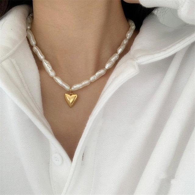 HUANZHI 2019 Hip Hop Multi-layer Imitation Irregular Pearls Chain Metal Beads Line Lock Chain Necklace for Women Jewelry