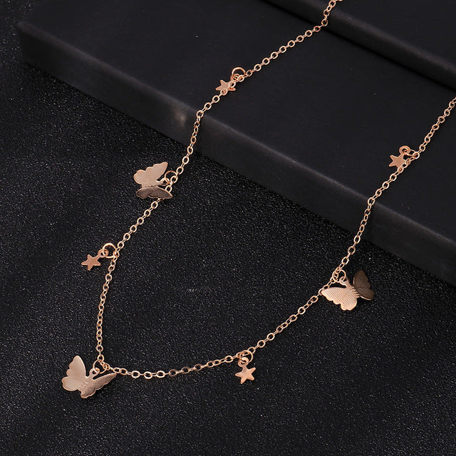 Small Animal Butterfly Stars Chain Necklaces for Women Hot Sale Gold Silver Color Clavicle Chain Necklaces Jewelry Accessories