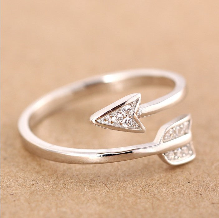 Shuangshuo 2020 New Arrival Fashion  Silver Plated Arrow crystal rings for women Adjustable Engagement ring arrow women