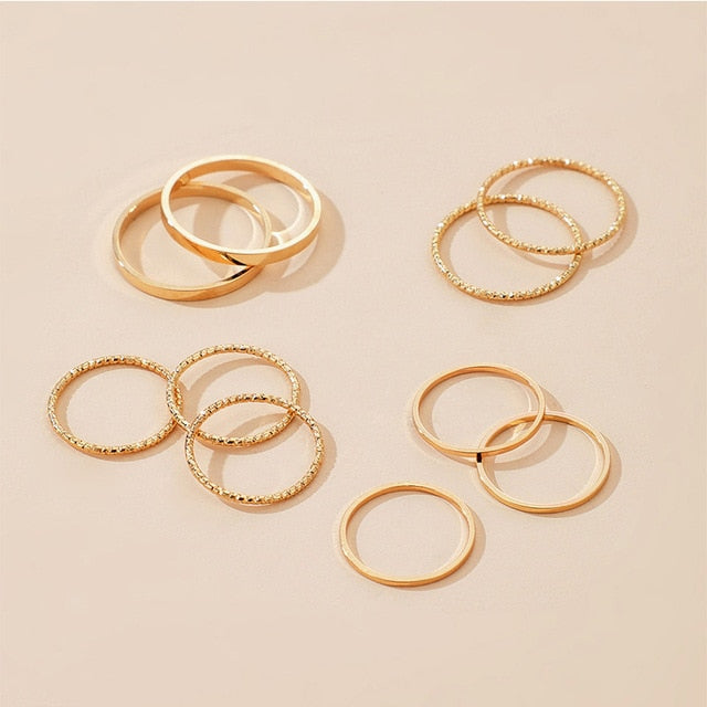 Tocona Bohemian Vintage Water Drops Star Geometric Crystal Ring Set Women Charm Joint Ring Fashion Jewelry Gift