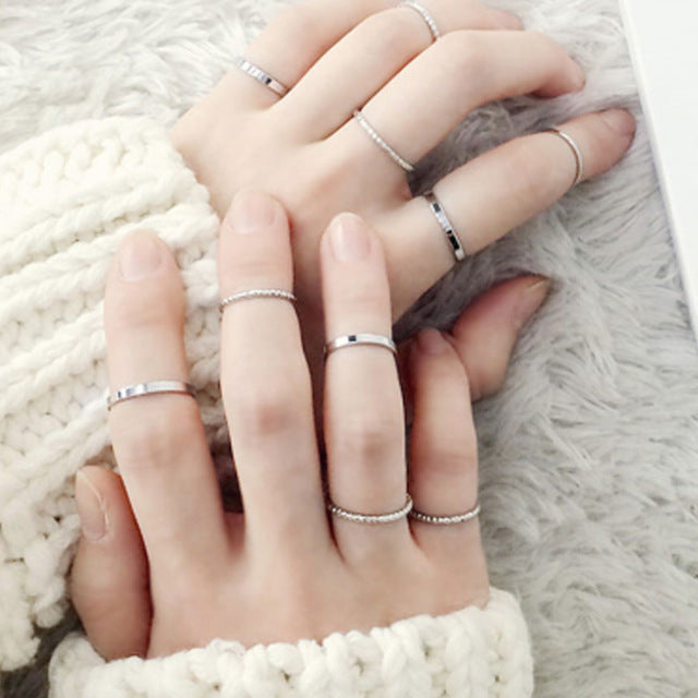 Tocona Bohemian Vintage Water Drops Star Geometric Crystal Ring Set Women Charm Joint Ring Fashion Jewelry Gift