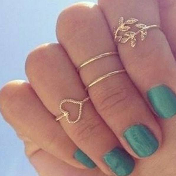 Yobest Bohemian Vintage Gold Crescent Geometric Joint Ring Set for Women Crystal Personality Design Ring Set Party Jewelry Gift