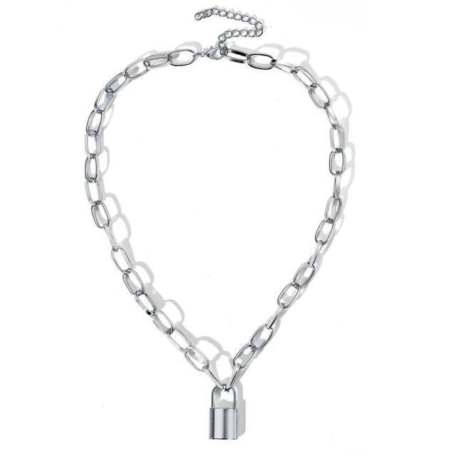 Rock Choker Lock Necklace Layered Chain On The Neck With Lock Punk Jewelry Mujer Key Padlock Pendant Necklace For Women Gift