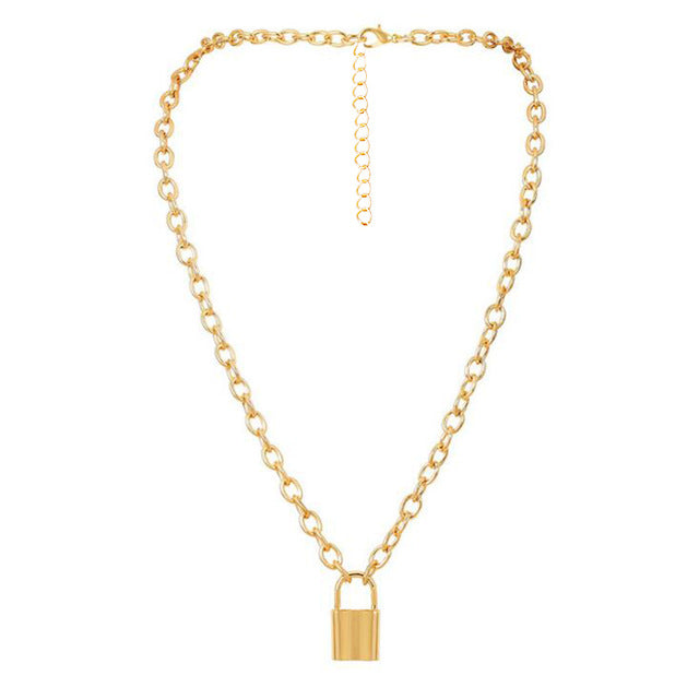 Rock Choker Lock Necklace Layered Chain On The Neck With Lock Punk Jewelry Mujer Key Padlock Pendant Necklace For Women Gift