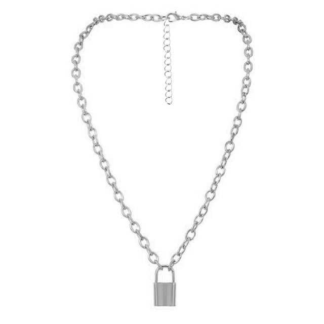 Rock Choker Lock Necklace Layered Chain On The Neck With Lock Punk Jewelry Mujer Key Padlock Pendant Necklace For Women Gift