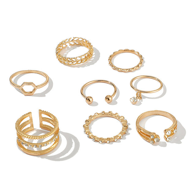 Tocona Bohemia Simple Design Gold Hollow Geometric Finger Set Multi layer Opening Knuckle Rings for Women Ladies Jewelry 9012