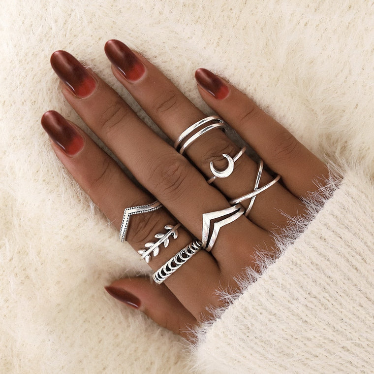 Tocona Geometric Moon Silver Color Rings for Women Minimal Simple Minimalist Jewelry Punk Fashion Boho Joint Finger Rings 9893