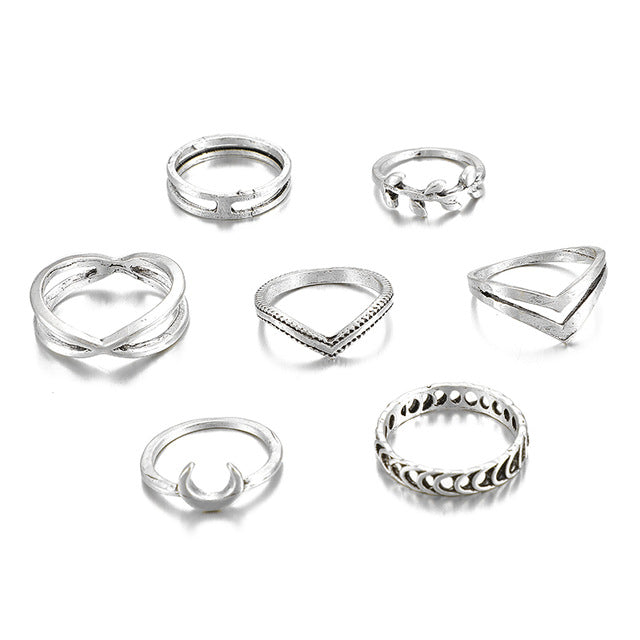 Tocona Geometric Moon Silver Color Rings for Women Minimal Simple Minimalist Jewelry Punk Fashion Boho Joint Finger Rings 9893