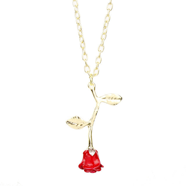 MQCHUN 3D Rose Necklace flower Custom Charm Necklace Final Rose Beauty and the Beast Jewelry Women Girls Party Gift dropshipping