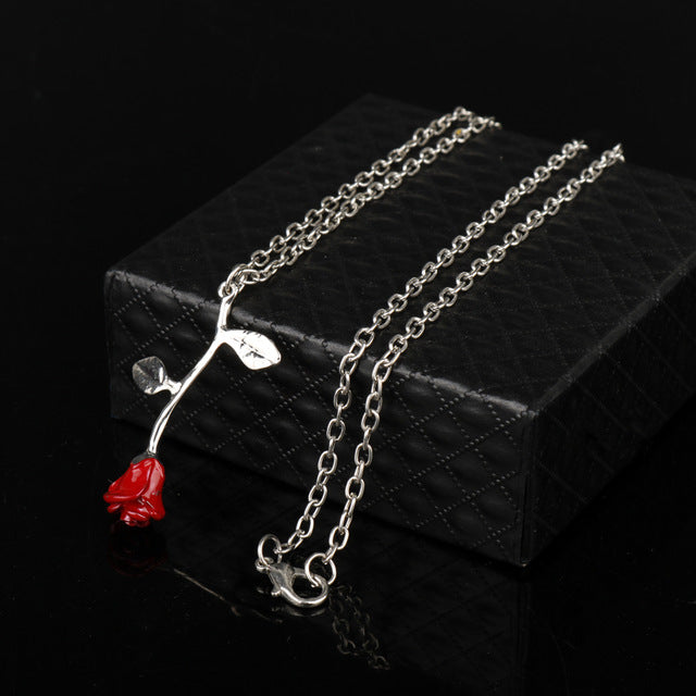 MQCHUN 3D Rose Necklace flower Custom Charm Necklace Final Rose Beauty and the Beast Jewelry Women Girls Party Gift dropshipping