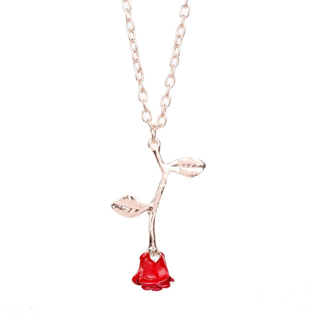 MQCHUN 3D Rose Necklace flower Custom Charm Necklace Final Rose Beauty and the Beast Jewelry Women Girls Party Gift dropshipping