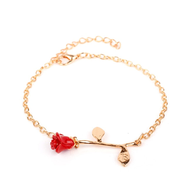 MQCHUN 3D Rose Necklace flower Custom Charm Necklace Final Rose Beauty and the Beast Jewelry Women Girls Party Gift dropshipping