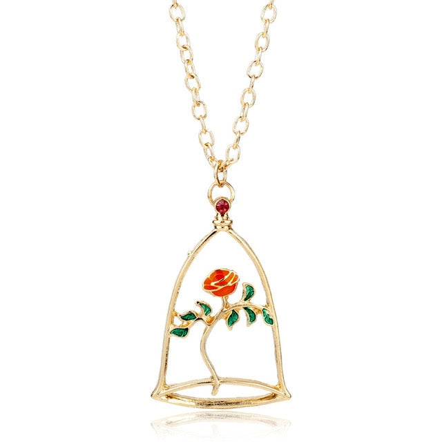 MQCHUN 3D Rose Necklace flower Custom Charm Necklace Final Rose Beauty and the Beast Jewelry Women Girls Party Gift dropshipping
